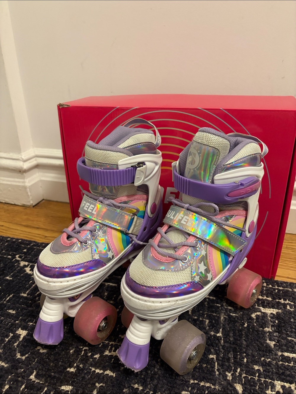 Kids Roller Skates - Purple/Pink Rainbow Design